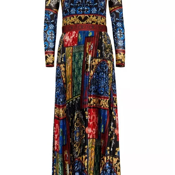 Alice + Olivia Blue and Red Patterned Midi Dress - Picture 4 of 6